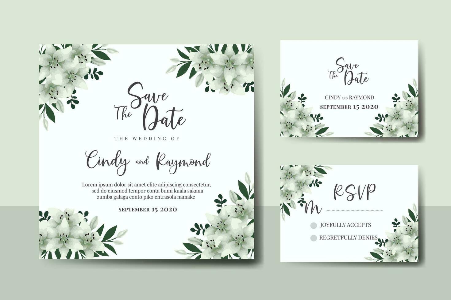 Casamento convite quadro, Armação definir, floral aguarela digital mão desenhado branco lírio flor Projeto convite cartão modelo vetor