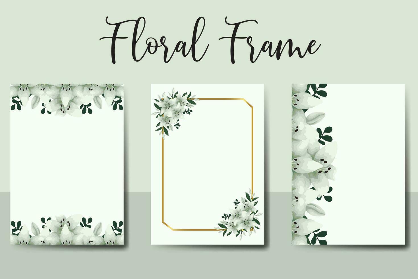 Casamento convite quadro, Armação definir, floral aguarela digital mão desenhado branco lírio flor Projeto convite cartão modelo vetor