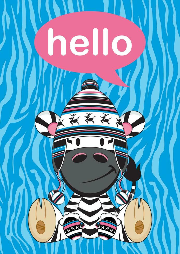 desenho animado adorável Olá zebra dentro lanoso rena chapéu ilustração vetor