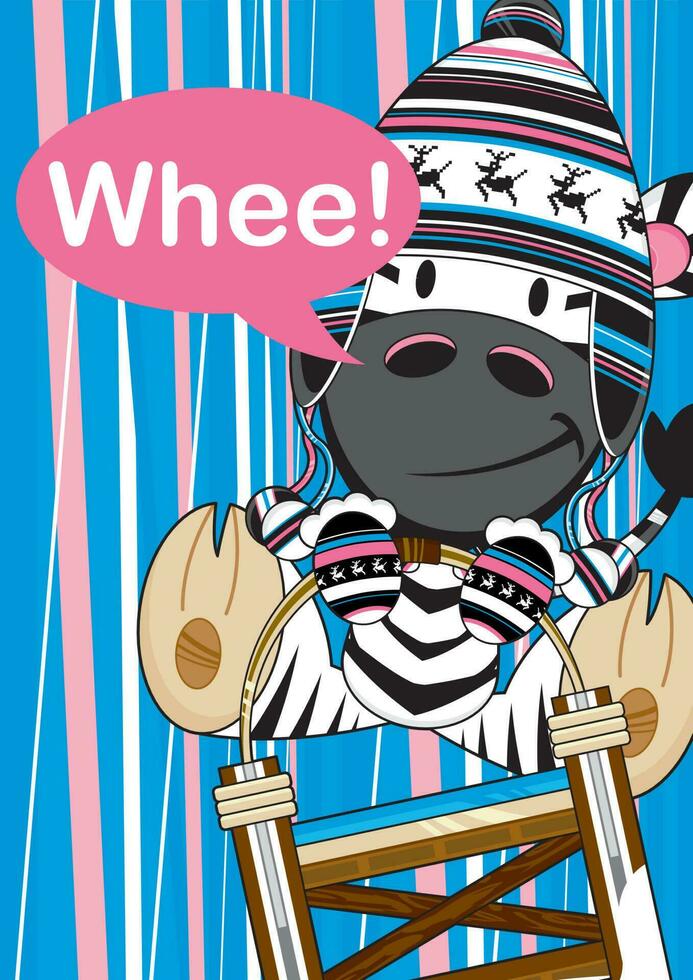 desenho animado adorável whee zebra dentro lanoso rena chapéu em trenó ilustração vetor