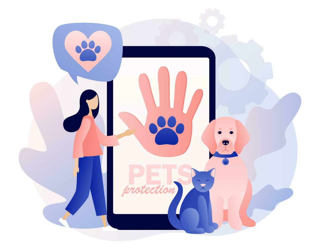 animal resgate e animal proteção. mão e pata em Smartphone tela Como símbolo Apoio, suporte e amor animais de estimação. animal abrigo. animais selvagens proteção e resgatar. moderno plano desenho animado estilo. vetor ilustração