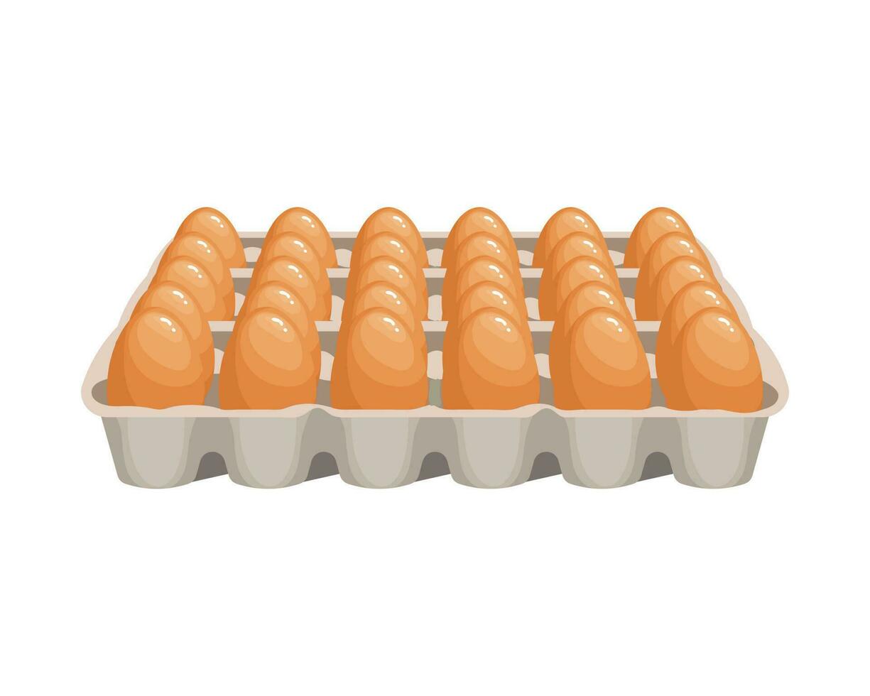 fresco frango ovos dentro uma cartão recipiente, ovos dentro uma caixa. Comida ilustração, vetor