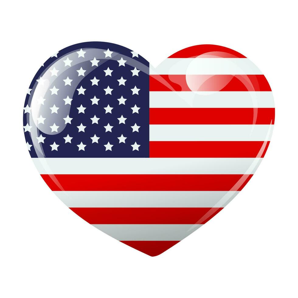 bandeira do a Unidos estados do América dentro a forma do uma coração. coração com EUA bandeira. 3d ilustração, vetor
