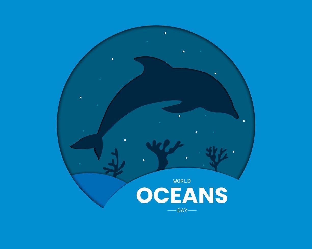 arte em papel do dia mundial dos oceanos vetor