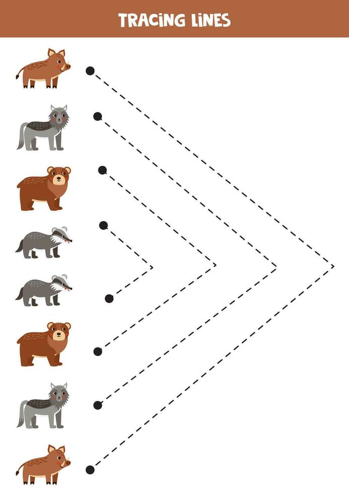 rastreamento linhas para crianças. desenho animado fofa bosque animais. vetor