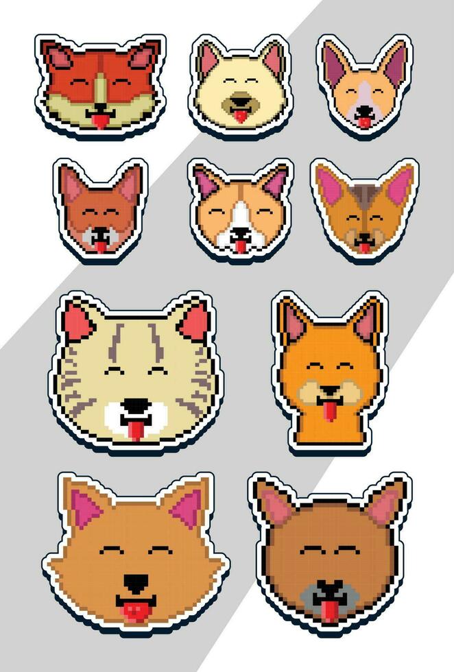 pixel arte gato face emoji adesivo. pixel adesivo Projeto vetor