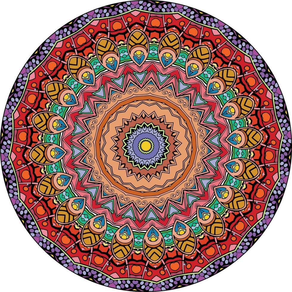 mandala étnica com ornamentos coloridos. cores brilhantes. isolado. vetor