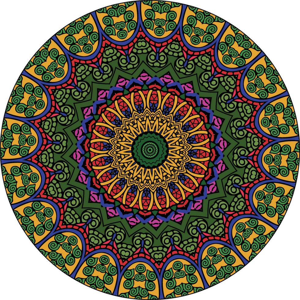 mandala étnica com ornamentos coloridos. cores brilhantes. isolado. vetor