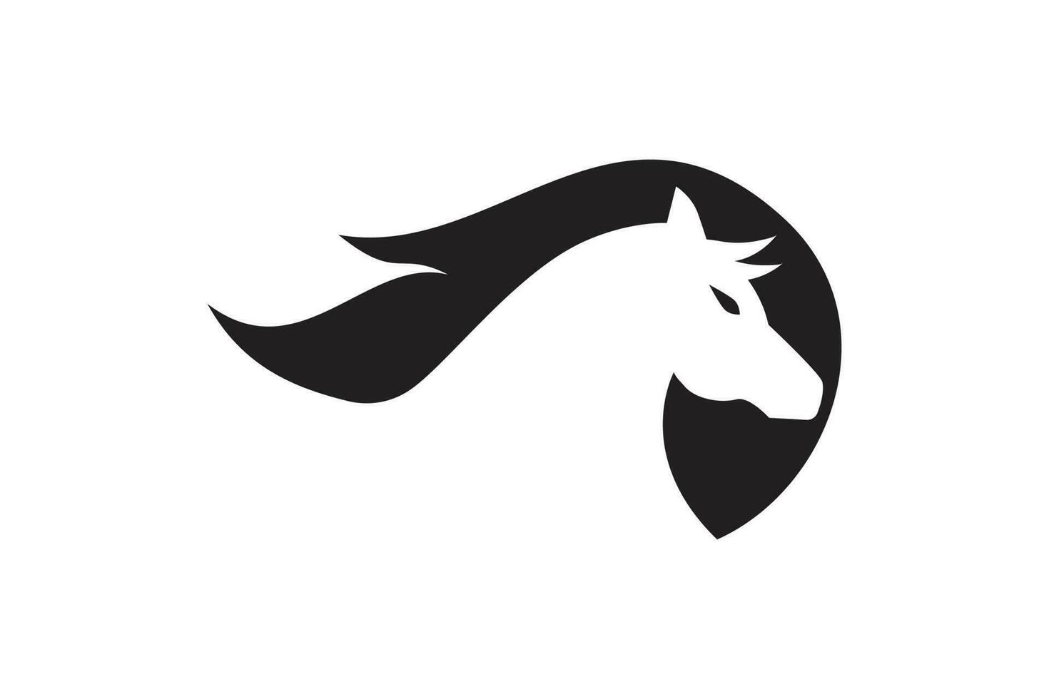 a Preto e branco cavalo cabeça logotipo Projeto com uma Preto chama forma vetor