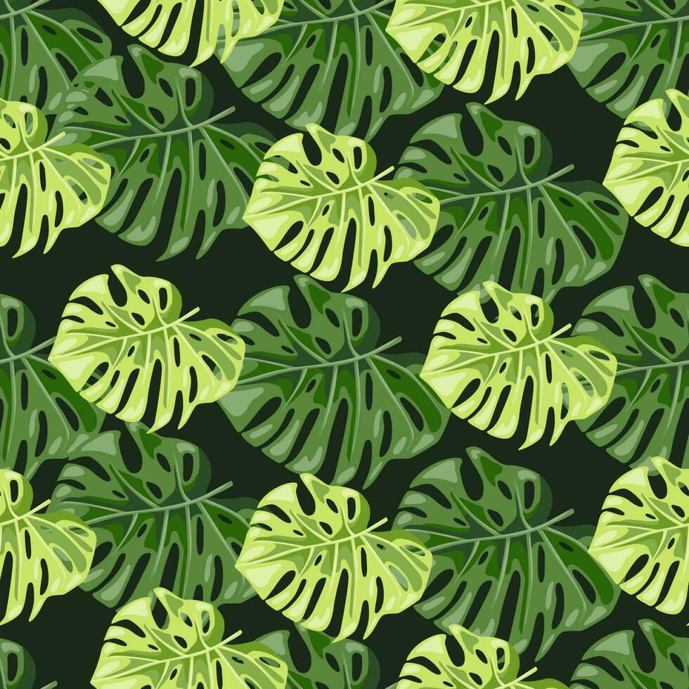 monstera folhas desatado padronizar. exótico selva plantas sem fim papel de parede. folha fundo. havaiano floresta tropical floral pano de fundo. vetor