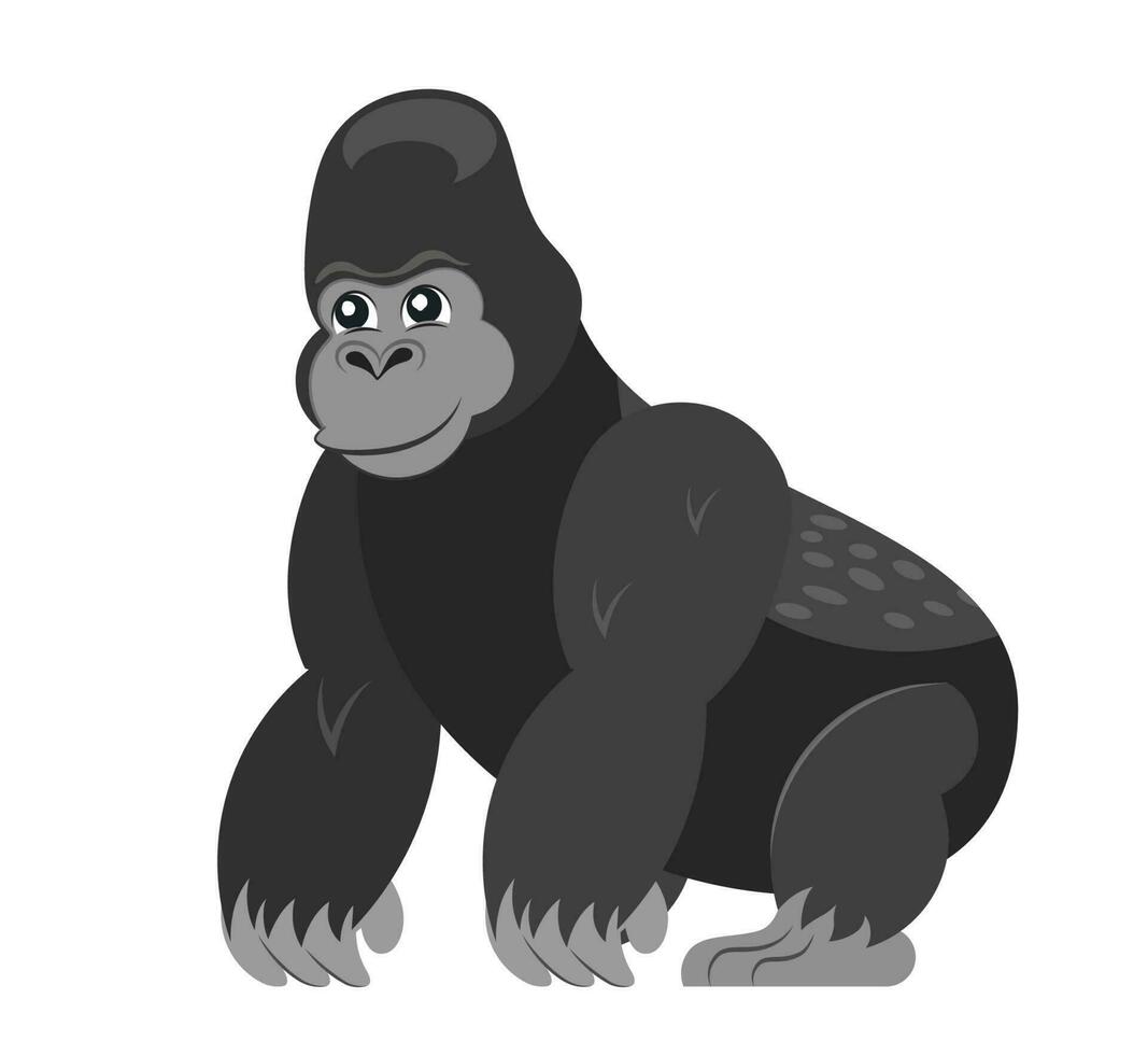 amigáveis gorila em uma branco fundo vetor. plano desenho animado ilustração para crianças. fofa primata mamífero desenho animado personagem ícone. vetor