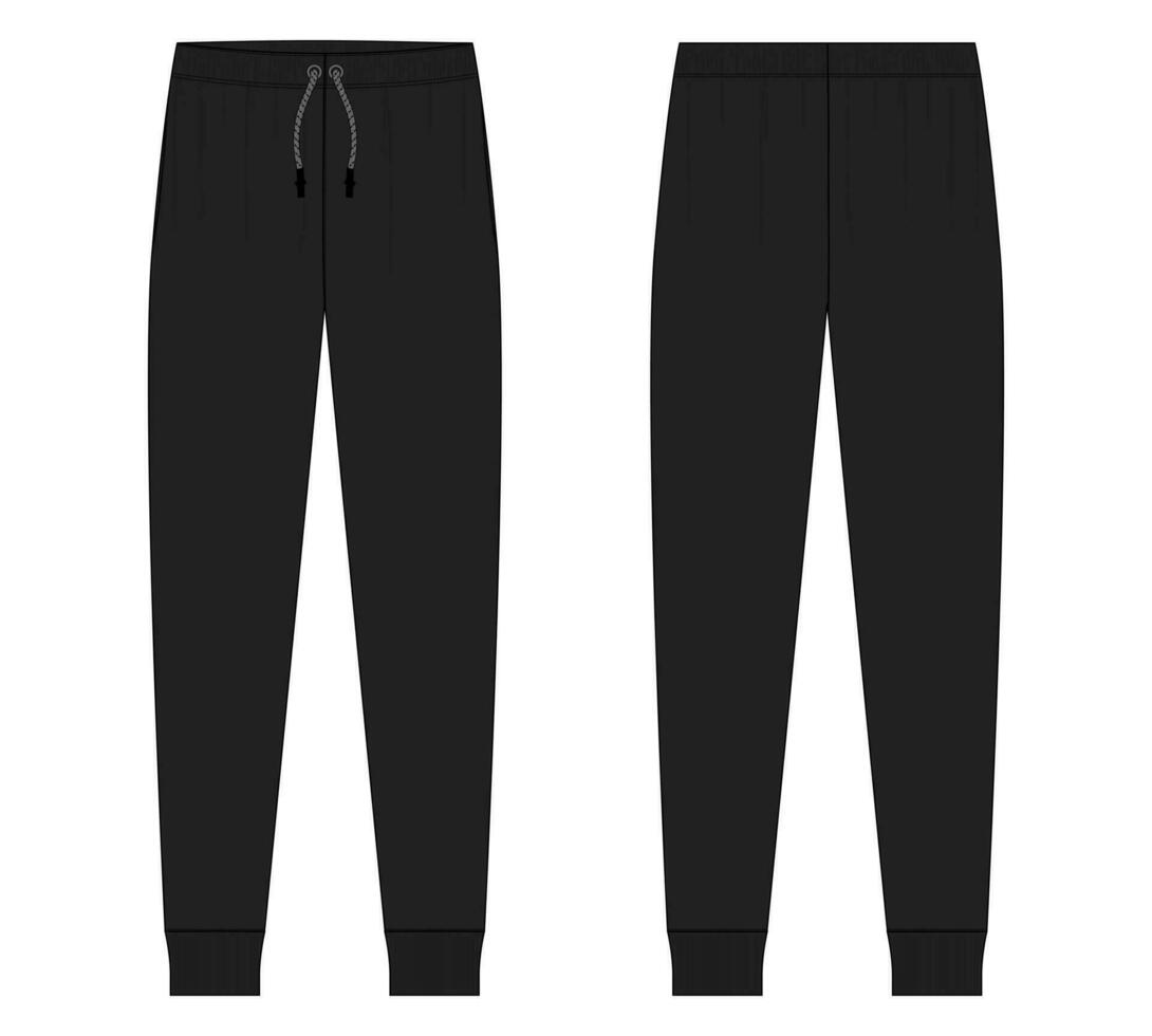 jérsei corredor calça técnico desenhando moda plano esboço vetor ilustração Preto cor modelo frente e costas Visualizações