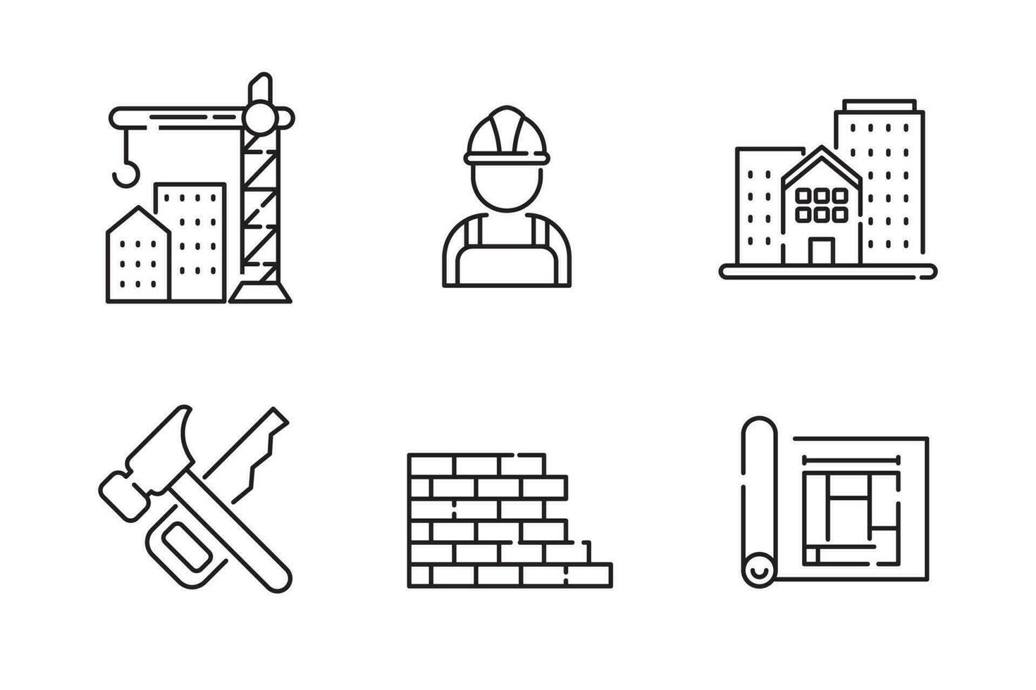 conjunto do construção ícones dentro linha estilo isolado em branco fundo vetor