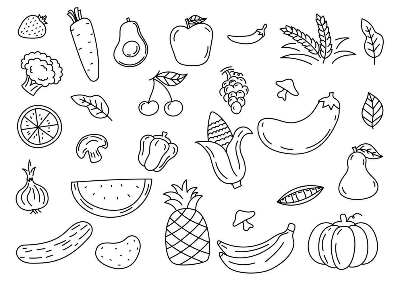 conjunto do frutas e legumes vetor ilustração dentro fofa rabisco estilo. vegano alimentos vetor coleção