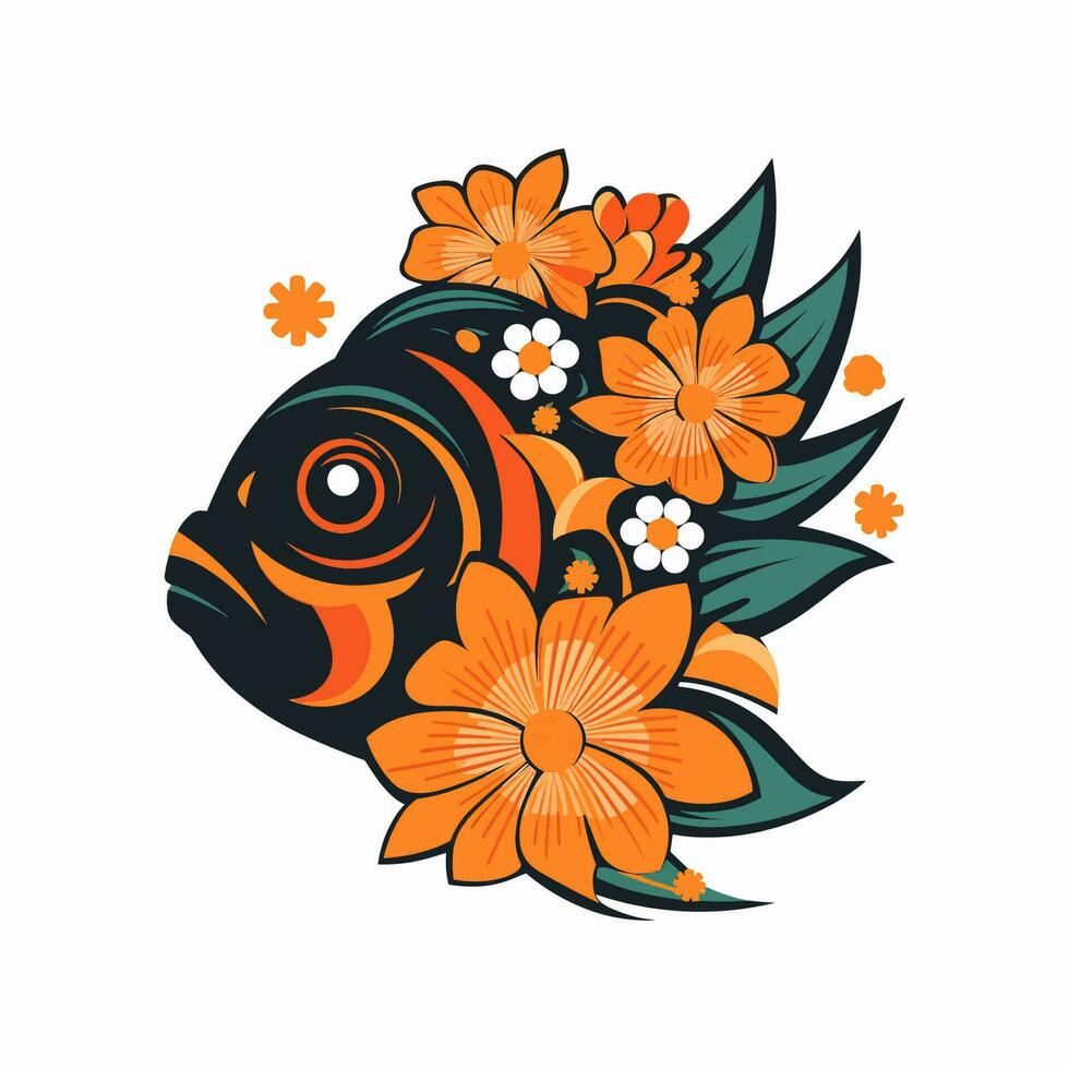 uma lindo peixe cercado de flores dentro uma logotipo ilustração, perfeito para uma inspirado na natureza marca vetor