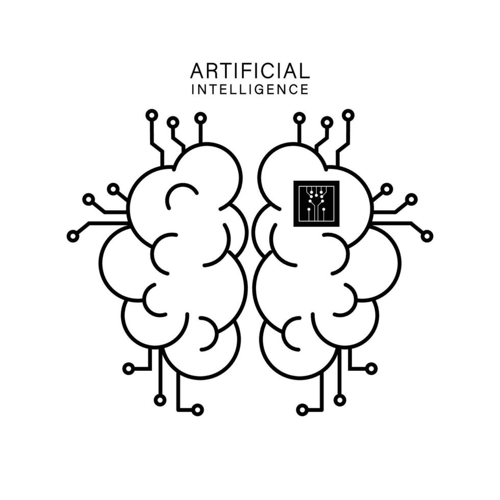 artificial inteligência cérebro com microchip ícone. vetor