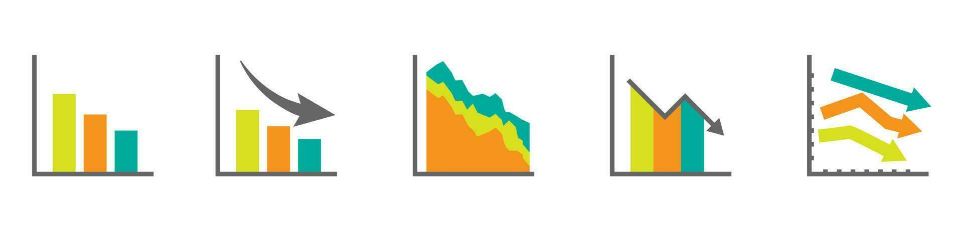 diminuir gráfico ícone. declinante o negócio relatório símbolo. plano gráfico gráfico vetor ilustrador.