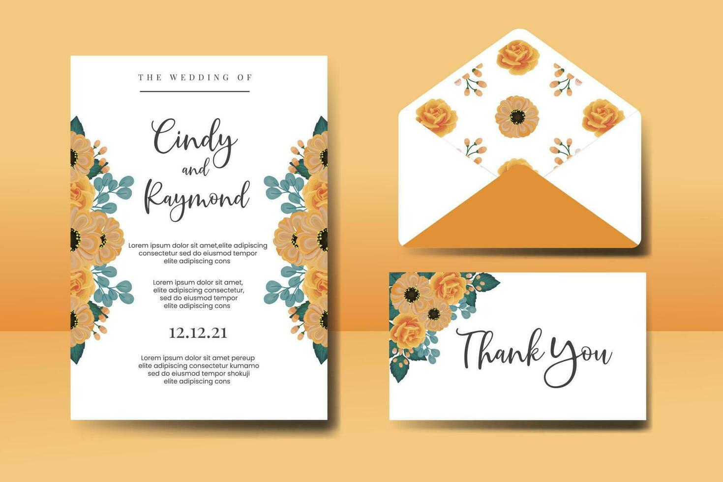 Casamento convite quadro, Armação definir, floral aguarela digital mão desenhado laranja rosa e anêmona flor Projeto convite cartão modelo vetor