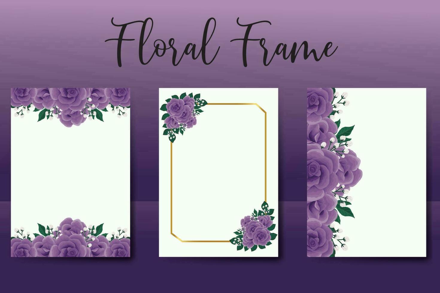 Casamento convite quadro, Armação definir, floral aguarela digital mão desenhado roxa rosa flor Projeto convite cartão modelo vetor