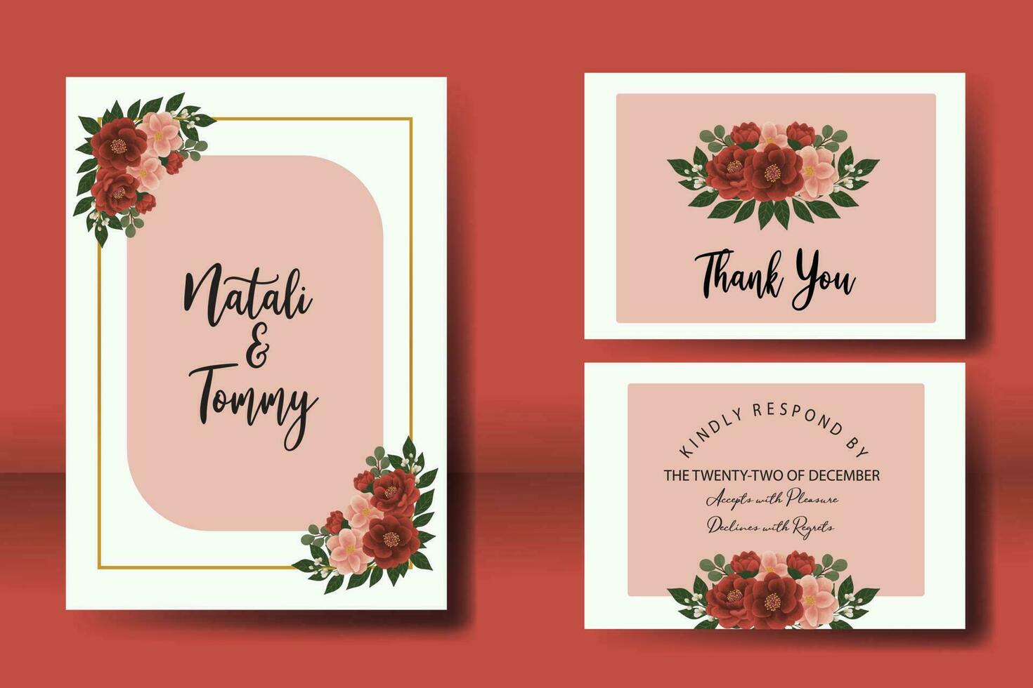 Casamento convite quadro, Armação definir, floral aguarela digital mão desenhado vermelho camélia flor Projeto convite cartão modelo vetor