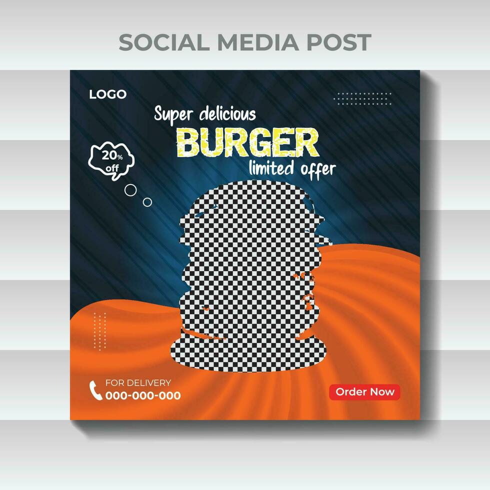 social meios de comunicação hamburguer Comida promoção e postar Projeto modelo vetor