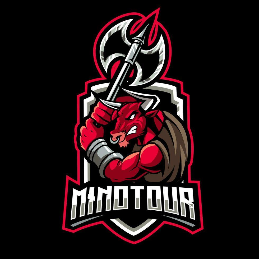 Minotauro mascote logotipo para esport e esporte vetor