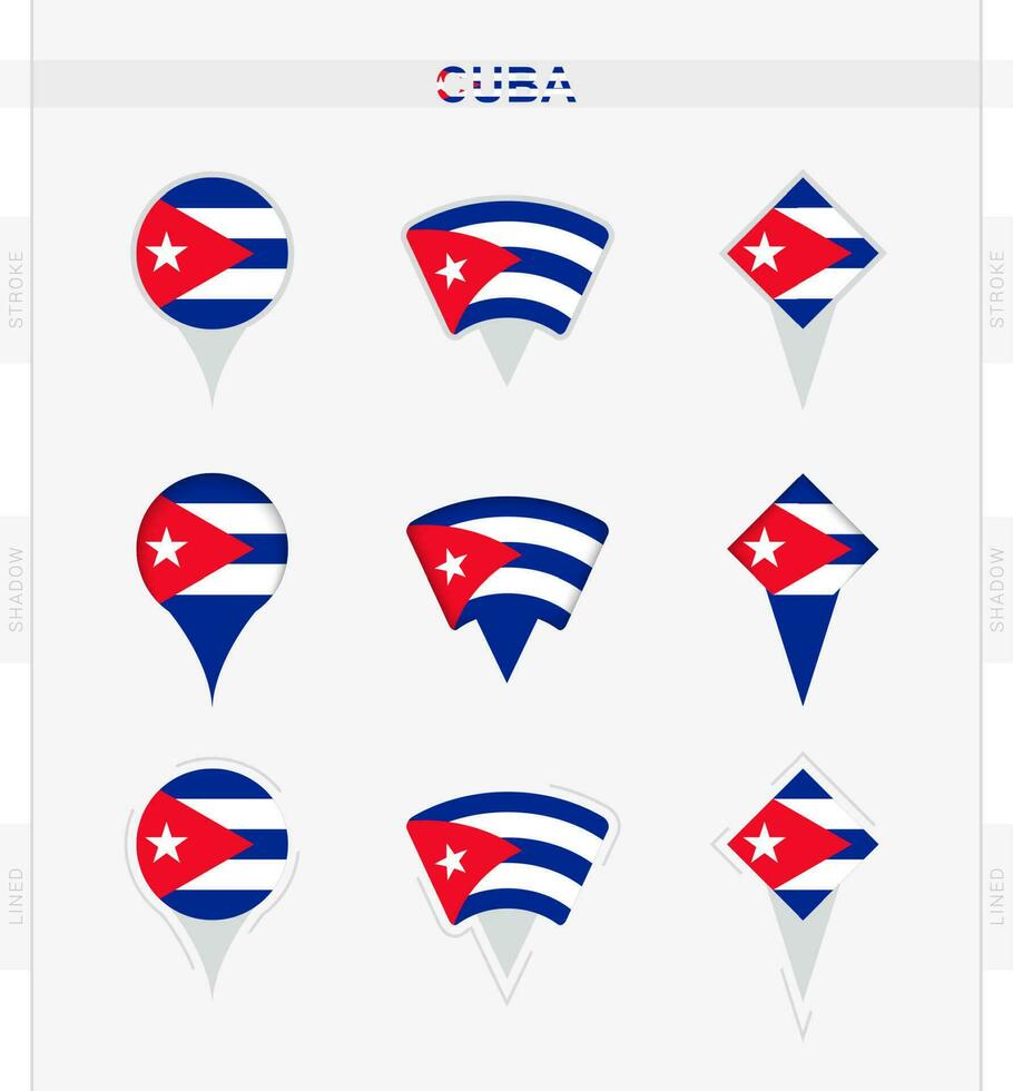 Cuba bandeira, conjunto do localização PIN ícones do Cuba bandeira. vetor