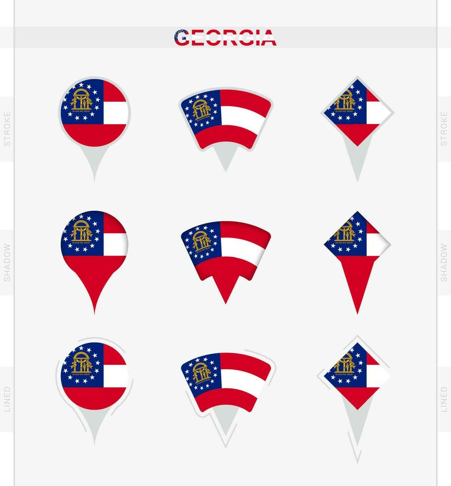 geórgia bandeira, conjunto do localização PIN ícones do geórgia bandeira. vetor