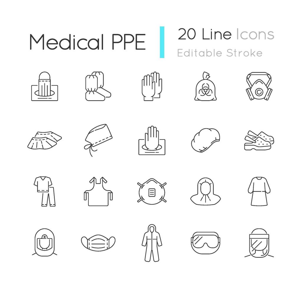 conjunto de ícones linear ppe médicos vetor