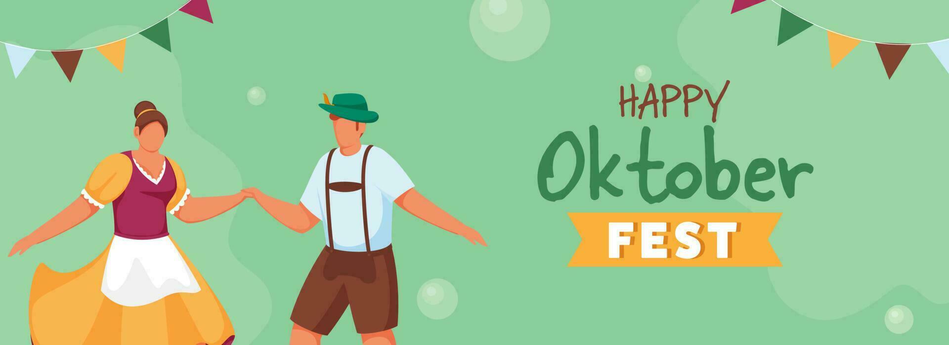 feliz oktoberfest celebração conceito com desenho animado alemão casal dançando em verde fundo. vetor