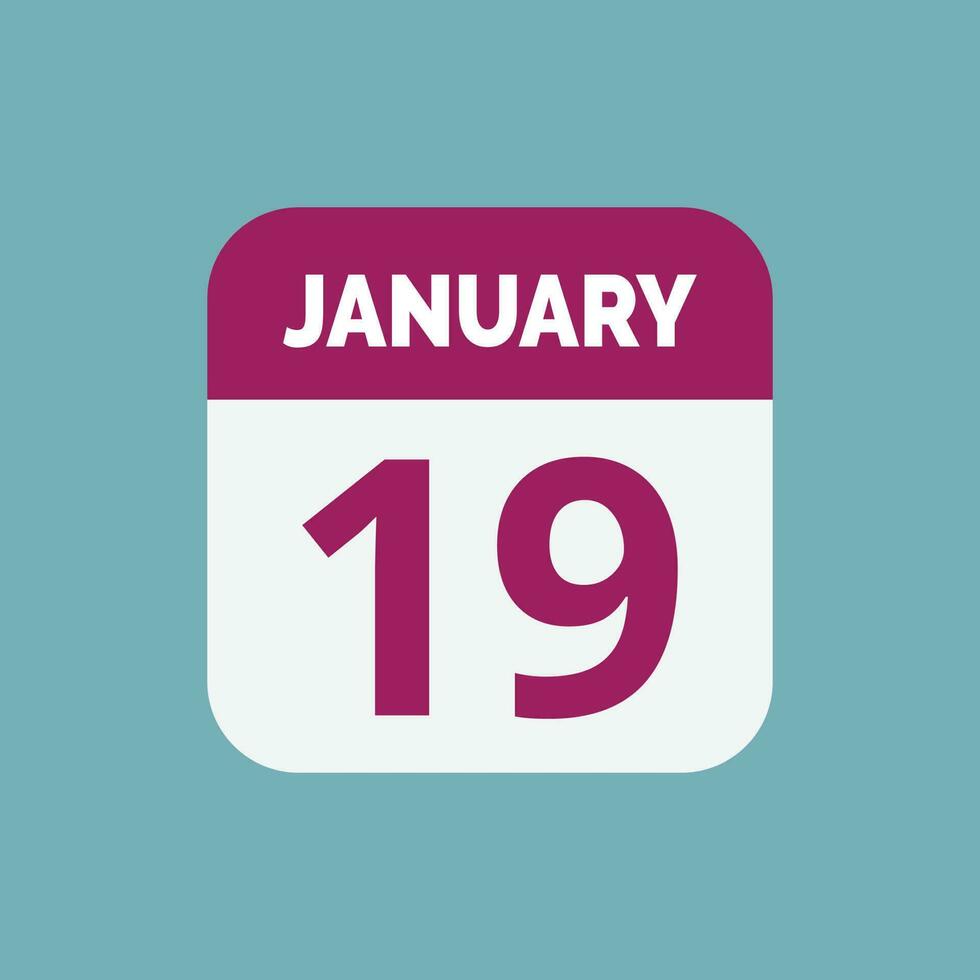 ícone de data do calendário de 19 de janeiro vetor