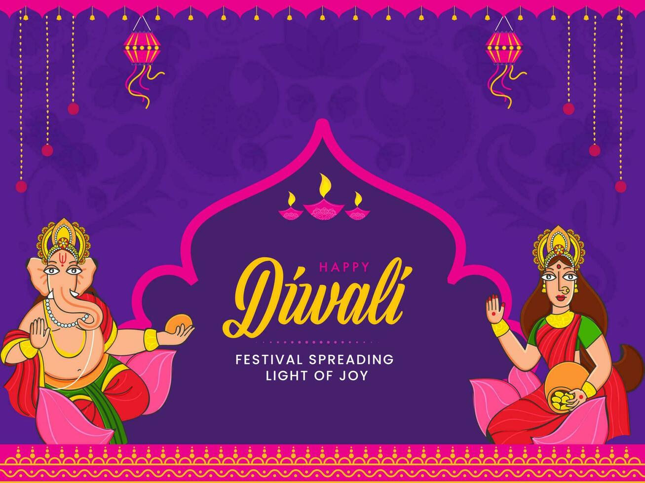 ilustração do senhor ganesha e deusa Lakshmi em lótus flor para feliz diwali celebração conceito. vetor