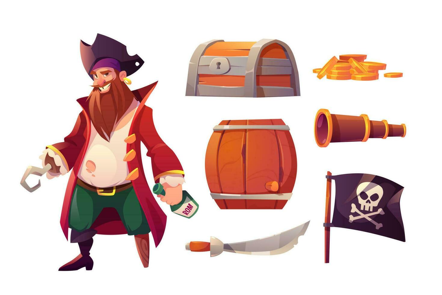 vetor conjunto ícones do pirata e navio equipamento