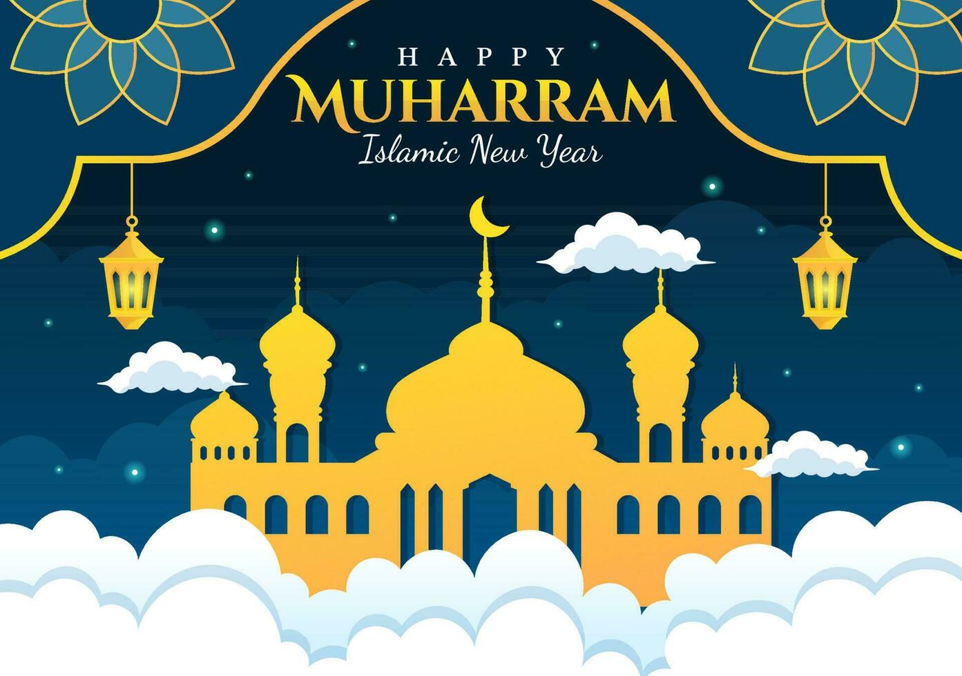 feliz muharram islâmico Novo ano vetor ilustração com muçulmanos celebração dentro plano desenho animado mão desenhado aterrissagem página fundo modelos