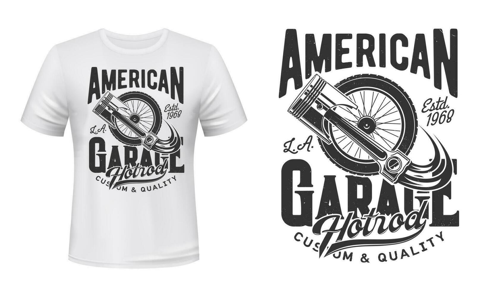 retro carro roda e motor pistão camiseta impressão vetor