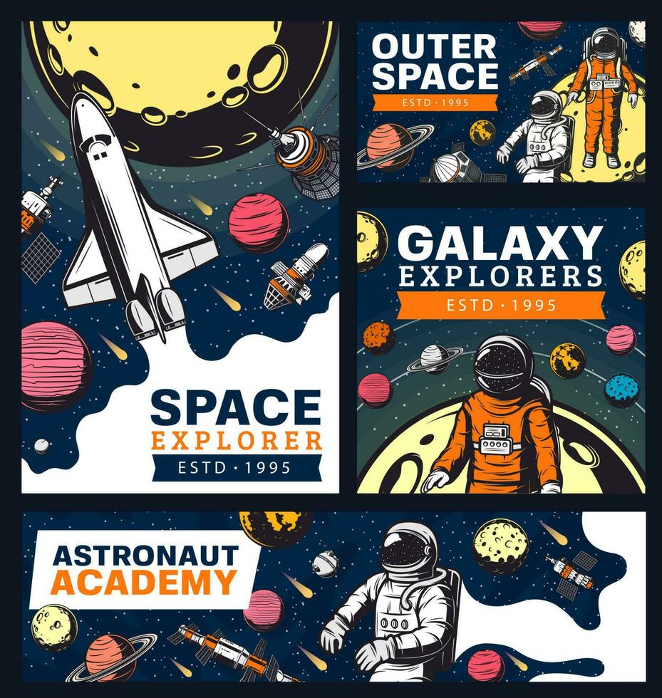 astronauta Academia, espaço e galáxia exploração vetor