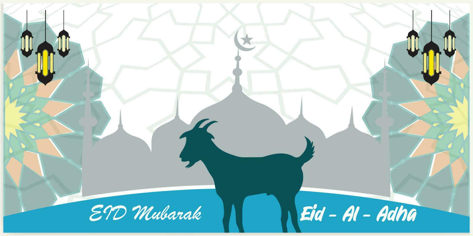 ilustração vetor gráfico do uma mesquita e bode dentro silhueta com uma brilhando lanterna para eid al adha mubarak. Boa para fundo, bandeira, cartão, e poster folheto modelos.