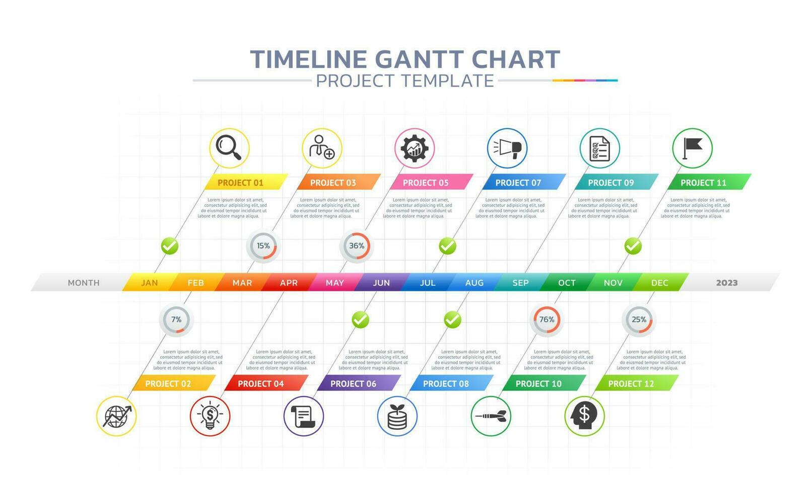 Linha do tempo Gantt gráfico infográfico modelo fundo vetor