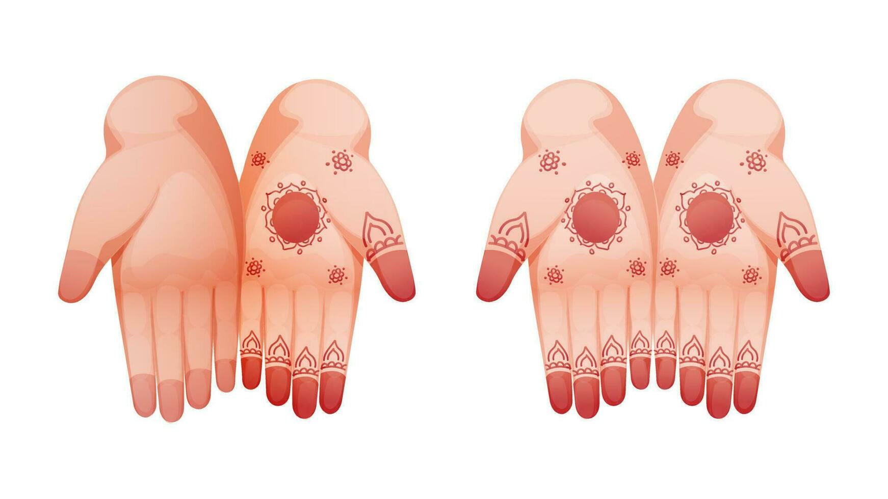 ilustração do mehndi mãos dentro dois tipos imagem em branco fundo. vetor