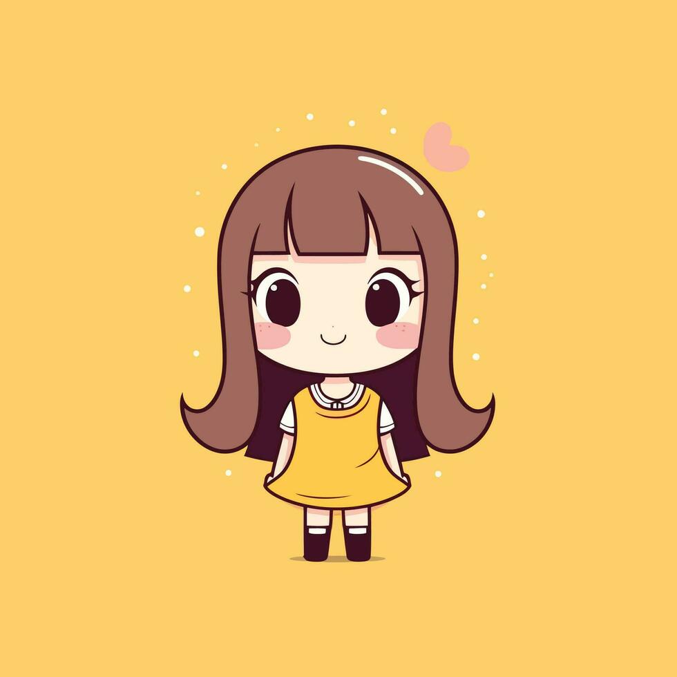 fofa kawaii menina chibi mascote vetor desenho animado estilo