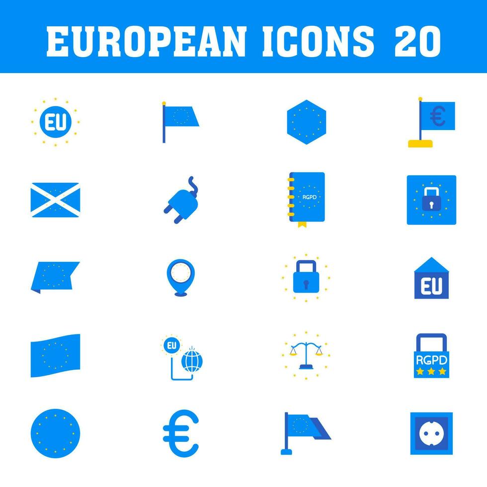 azul europeu ícone conjunto em branco fundo. vetor