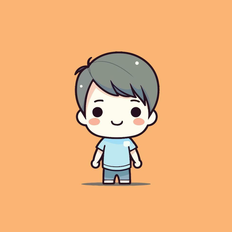 ilustração fofa chibi anime menino de desenho animado em pé rosto feliz  adesivo web ícone mascote logotipo emote 15737544 Vetor no Vecteezy