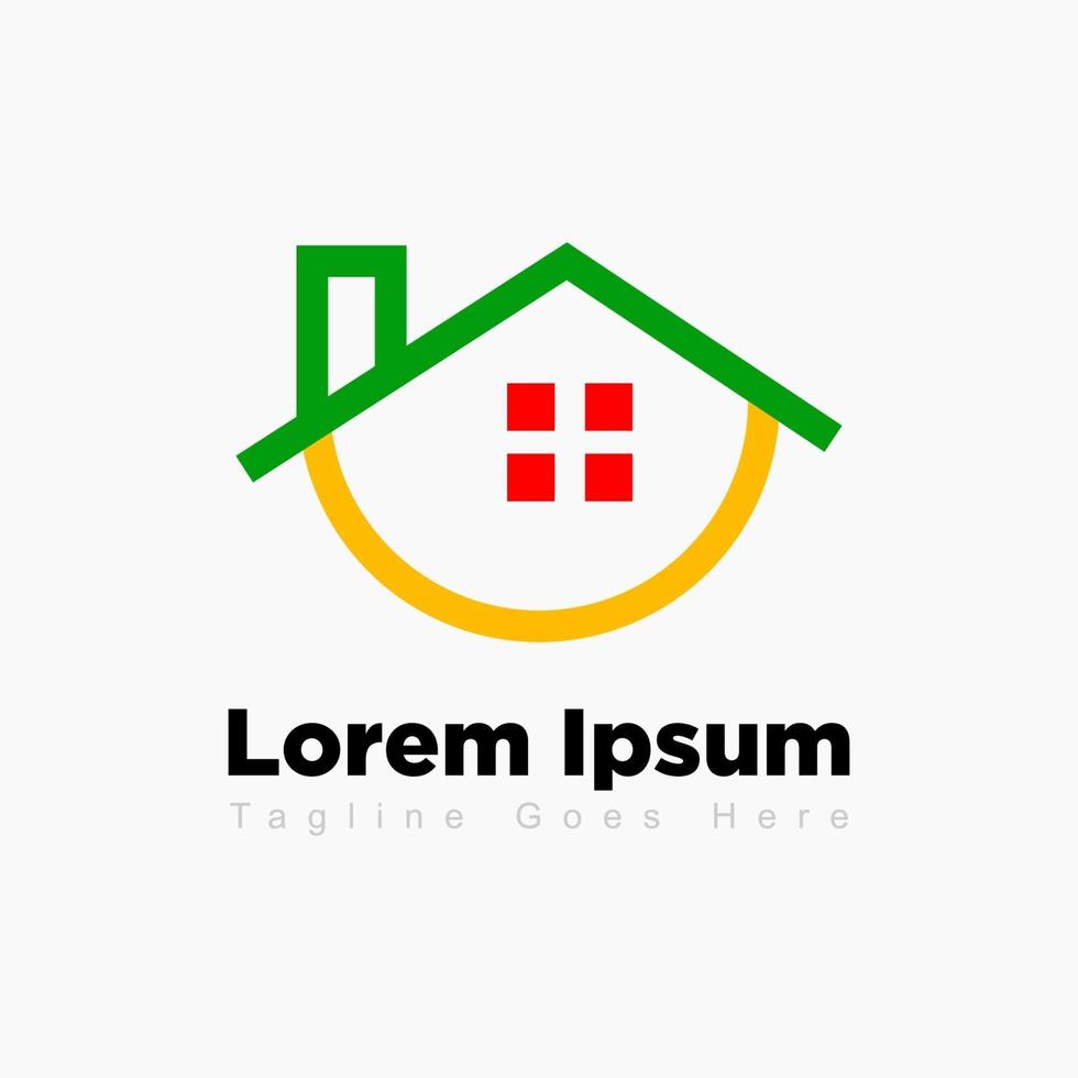 ilustração em vetor logotipo imobiliário criativo, logotipo de construção, logotipo de residência, modelo de design de logotipo de construção de telhado com cor laranja e verde