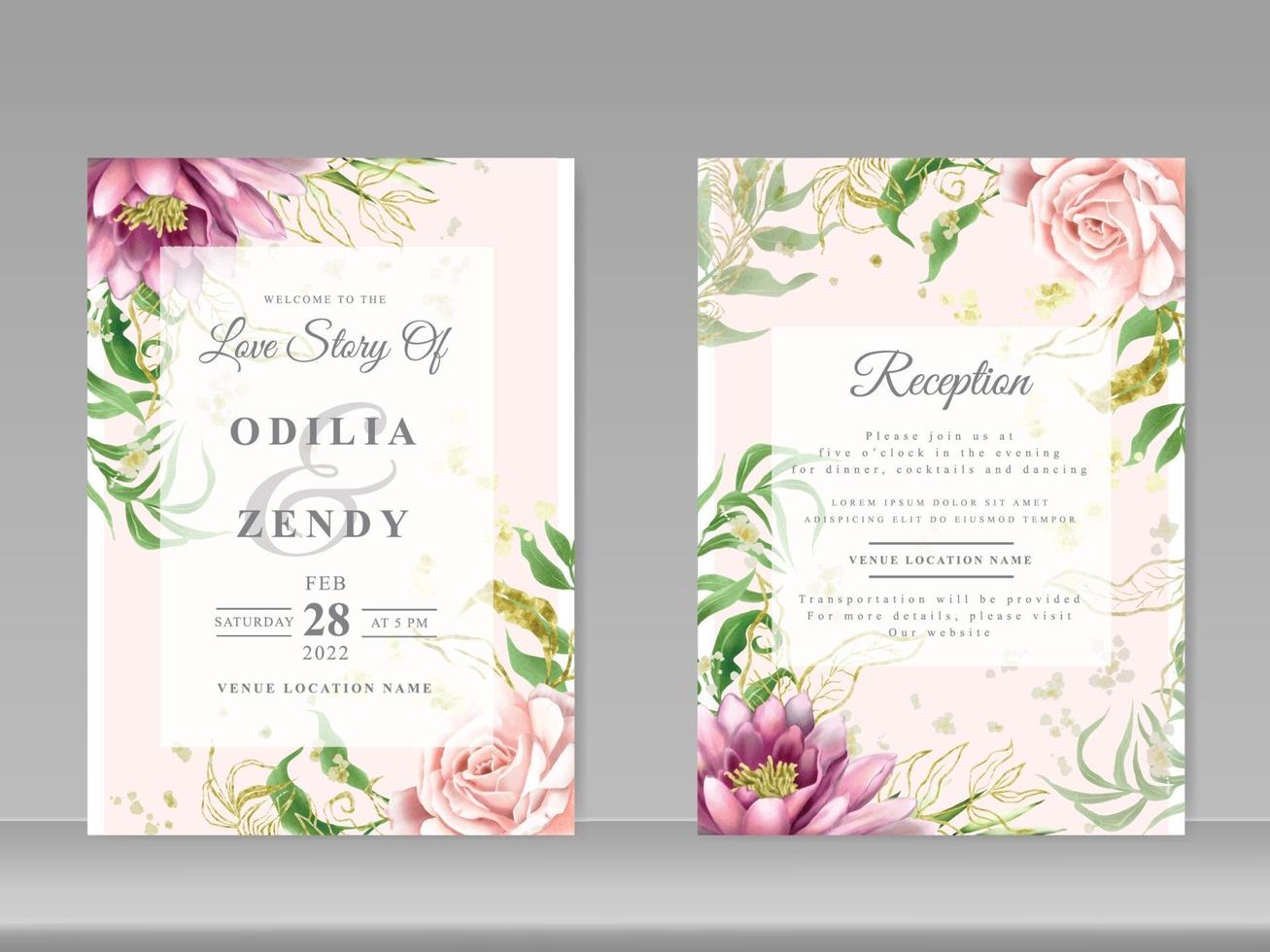 cartão de convite de casamento conjunto aquarela floral linda vetor