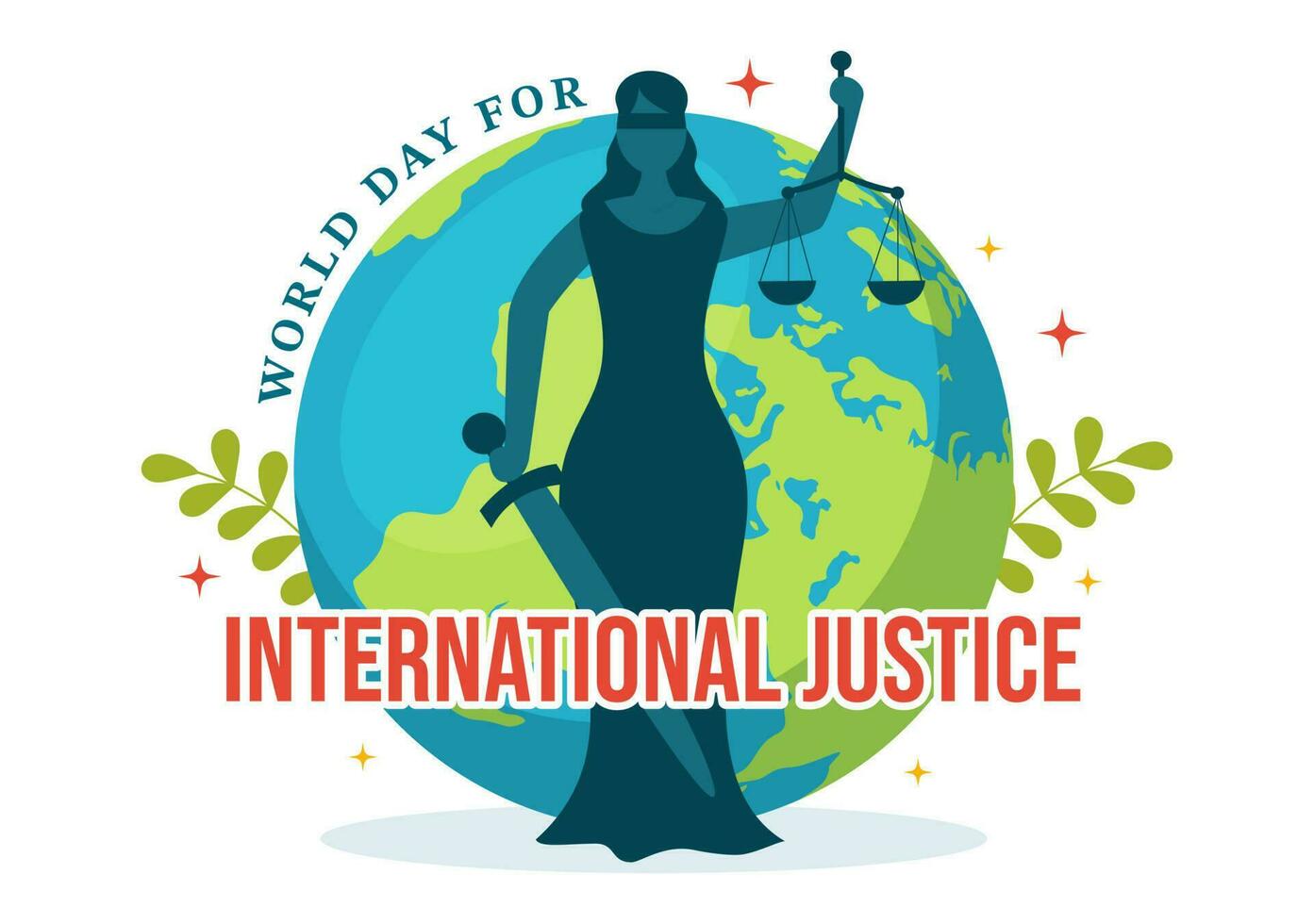 mundo dia para internacional justiça vetor ilustração com terra, balanças ou juiz martelo dentro plano desenho animado mão desenhado para aterrissagem página modelos