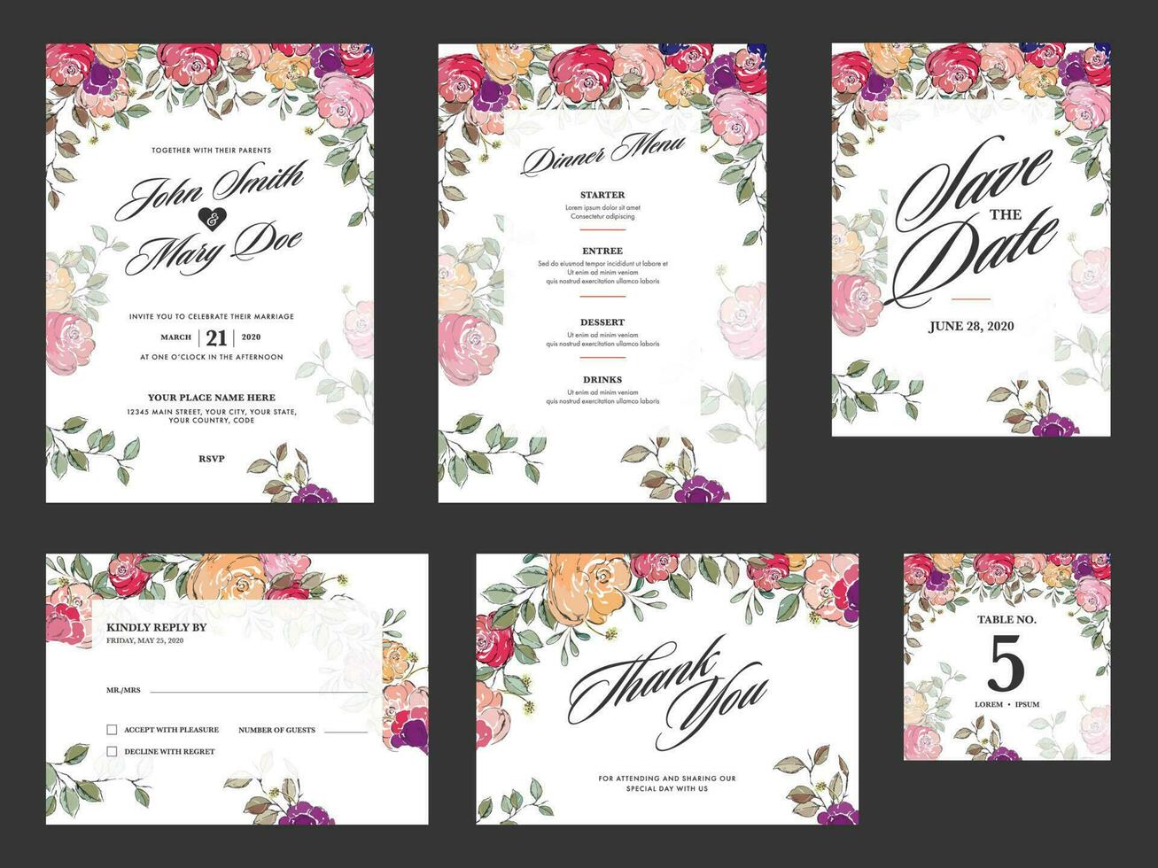 aguarela efeito rosa flores decorado Casamento convite cartão, jantar cardápio, Salve  a encontro e obrigado você. vetor