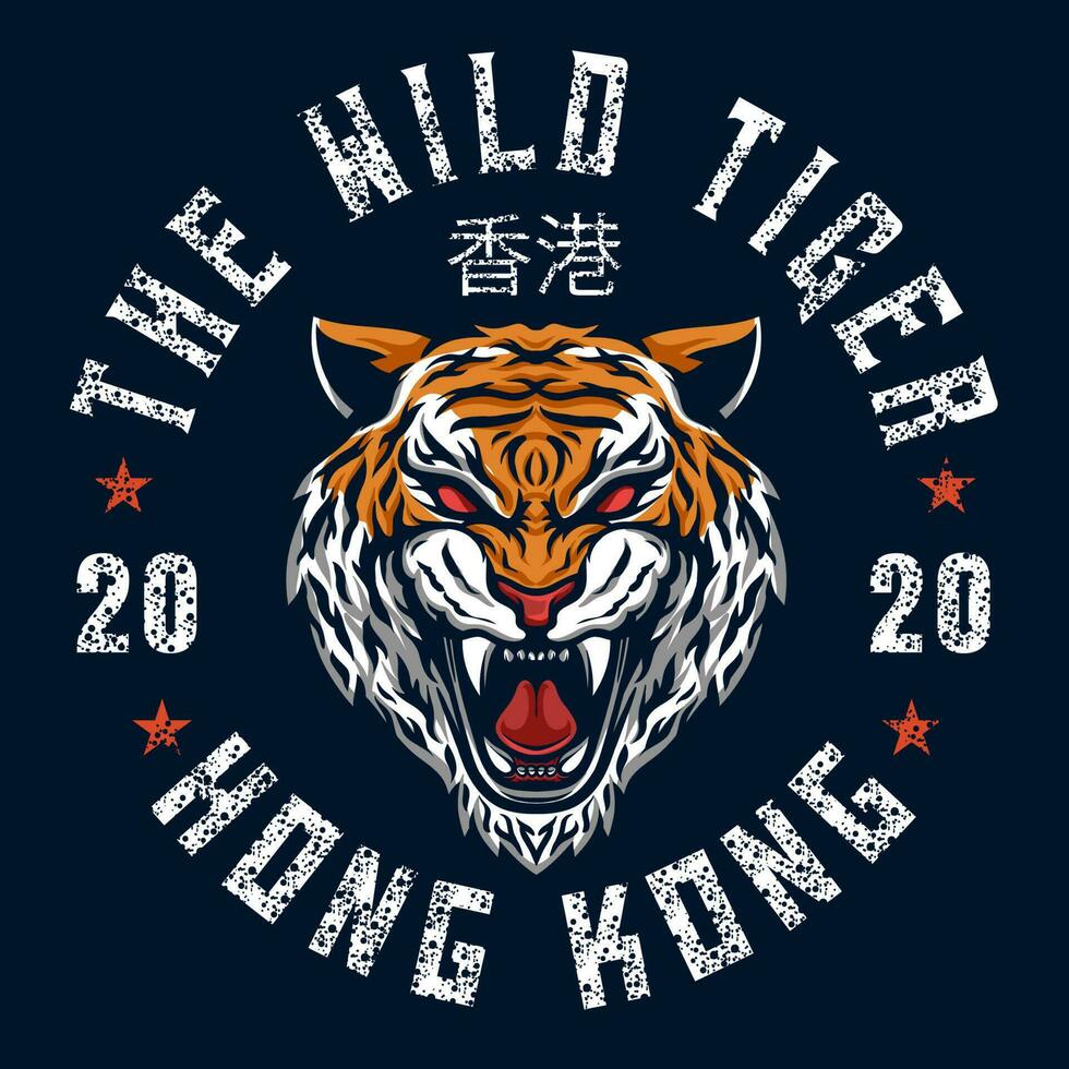 selvagem tigre fragmento chinês bordado camiseta vetor estoque