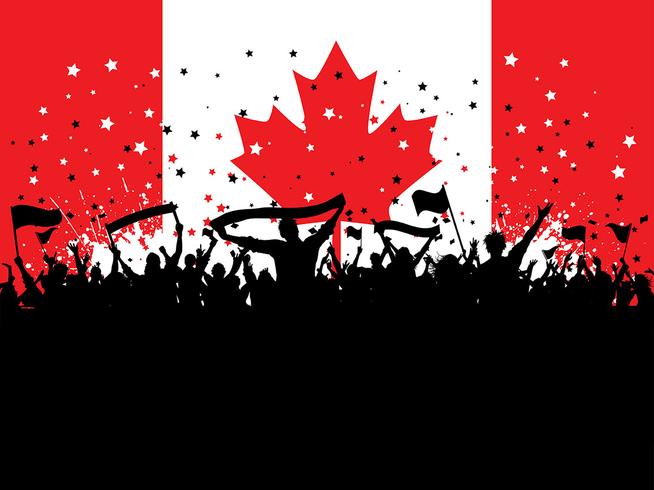 Multidão de festa na bandeira canadense vetor