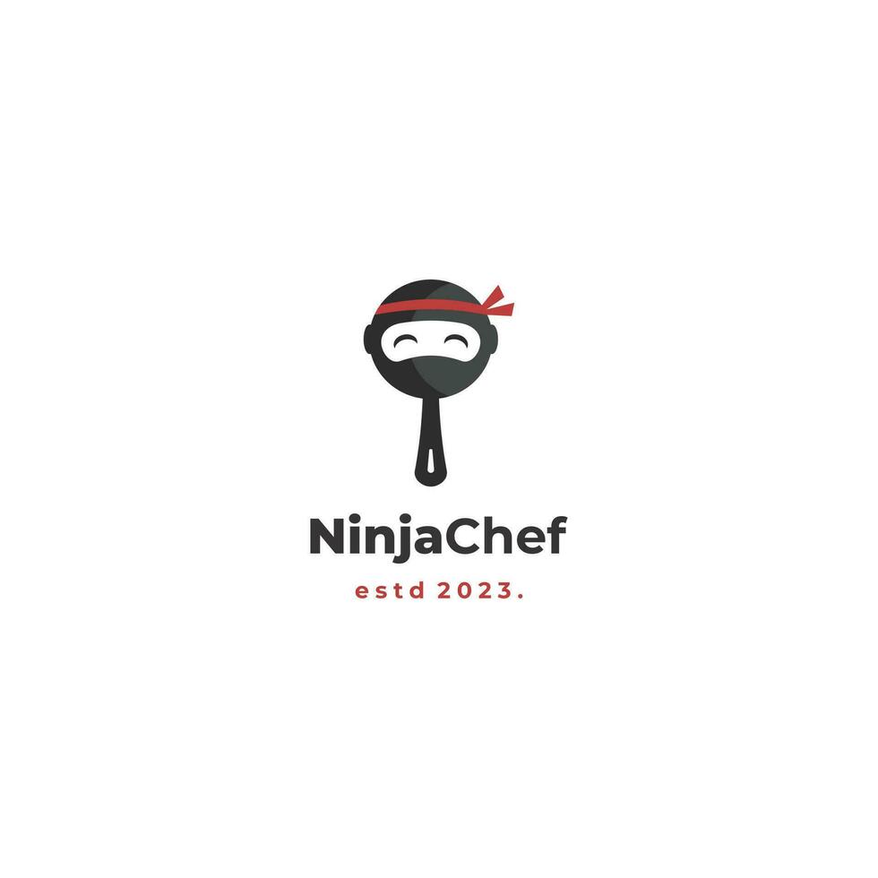 ninja chefe de cozinha logotipo Projeto em isolado fundo, ninja com fritar panela logotipo conceito vetor