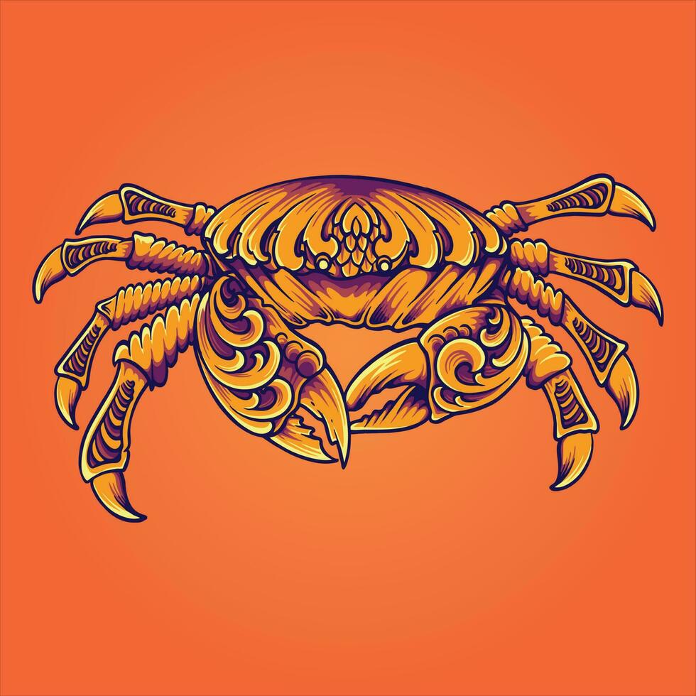luxo caranguejo com tradicional gravado enfeite logotipo ilustrações vetor